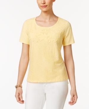 Alfred Dunner Blue Lagoon Floral Eyelet-lace Top