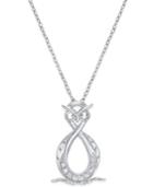 Diamond Infinity Owl Pendant Necklace (1/10 Ct. T.w.) In Sterling Silver