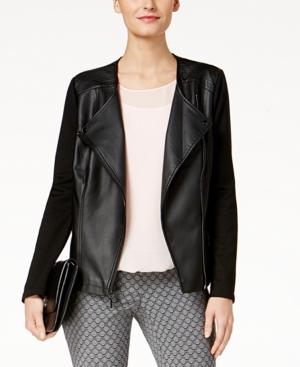 Alfani Faux-leather Knit-sleeve Moto Jacket, Created For Macy's