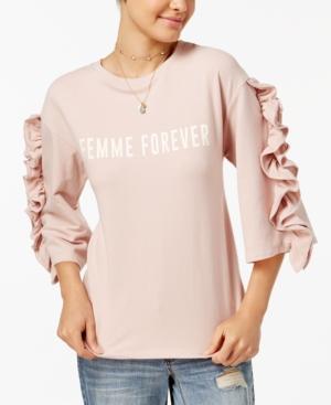 Polly & Esther Juniors' Ruffle-sleeve Graphic Sweatshirt