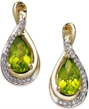 Peridot (1-4/5 Ct. T.w.) And Diamond (1/10 Ct. T.w.) Twist Earrings In 14k Gold
