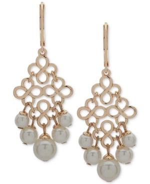 Anne Klein Gold-tone Imitation Pearl Chandelier Earrings