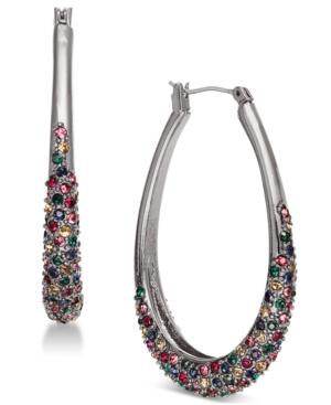 I.n.c. Large Hematite-tone Multicolor Pave Oval Hoop Earrings 1.8, Created For Macy's