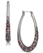 I.n.c. Large Hematite-tone Multicolor Pave Oval Hoop Earrings 1.8, Created For Macy's