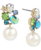 Betsey Johnson Gold-tone Crystal Cluster Pearl Drop Earrings