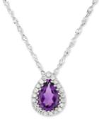 Amethyst (5/8 Ct. T.w.) & Diamond Accent Teardrop 18 Pendant Necklace In 14k White Gold