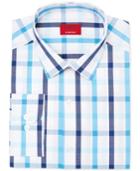 Alfani Men's Slim-fit Stretch Aqua Blue Check Dress Shirt, Only At Macy's