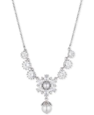 Marchesa Silver-tone Crystal & Imitation Pearl 19 Lariat Necklace, Created For Macy's