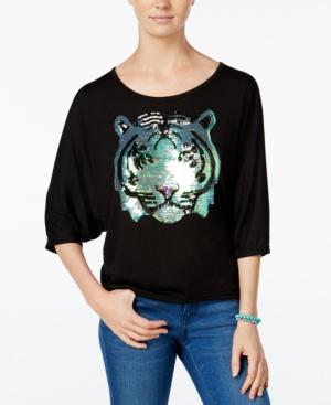 Miss Chievous Juniors' Sequined Tiger Dolman-sleeve T-shirt