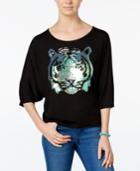 Miss Chievous Juniors' Sequined Tiger Dolman-sleeve T-shirt
