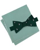 Tommy Hilfiger Men's Conversational Snowman Pre-tied Silk Bow Tie & Striped Silk Pocket Square Set