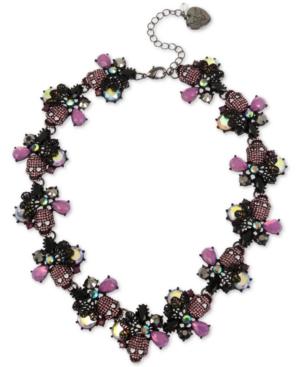 Betsey Johnson Hematite-tone Crystal & Stone Skull Collar Necklace, 17 + 3 Extender