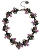 Betsey Johnson Hematite-tone Crystal & Stone Skull Collar Necklace, 17 + 3 Extender