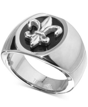 Men's Fleur-de-lis Statement Ring In Sterling Silver & Black Ion-plate