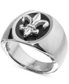Men's Fleur-de-lis Statement Ring In Sterling Silver & Black Ion-plate