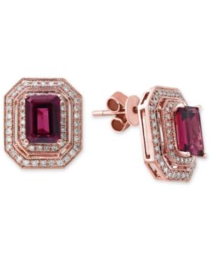 Bordeaux By Effy Rhodolite Garnet (2-1/2 Ct. T.w.) And Diamond (3/8 Ct. T.w.) Double Halo Stud Earrings In 14k Rose Gold