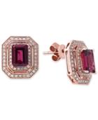 Bordeaux By Effy Rhodolite Garnet (2-1/2 Ct. T.w.) And Diamond (3/8 Ct. T.w.) Double Halo Stud Earrings In 14k Rose Gold