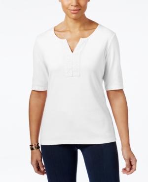 Karen Scott Cotton Split-neck T-shirt, Created For Macy's