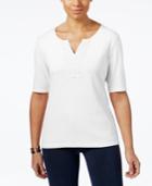 Karen Scott Cotton Split-neck T-shirt, Created For Macy's