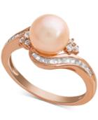 Pink Cultured Freshwater Pearl (8mm) & Diamond (1/4 Ct. T.w.) Swirl Ring In 14k Rose Gold