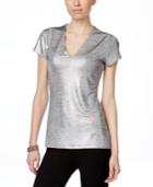 Inc International Concepts V-neck Foil Blouse, Only At Macy's