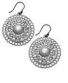 Lucky Brand Silver-tone Imitation Pearl Openwork Drop Earrings