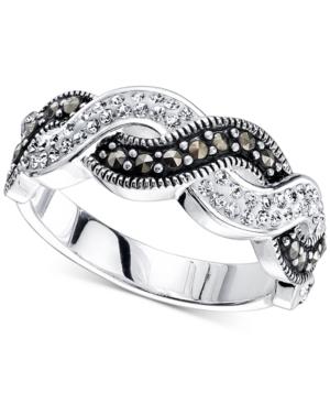 Unwritten Marcasite And Crystal Twist Ring In Silver-plated Brass