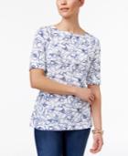 Karen Scott Nautical-print Elbow-sleeve Top, Only At Macy's