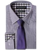 Nick Graham Men's Modern Fitted Gingham Dress Shirt & Dot Tie Set