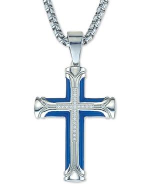 Esquire Men's Jewelry Diamond Cross 22 Pendant Necklace (1/10 Ct. T.w.) In Ion-plated Stainless Steel, Created For Macy's