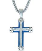 Esquire Men's Jewelry Diamond Cross 22 Pendant Necklace (1/10 Ct. T.w.) In Ion-plated Stainless Steel, Created For Macy's