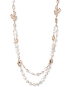 Anne Klein Gold-tone Pave & Imitation Pearl 36 Strand Necklace