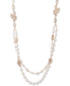 Anne Klein Gold-tone Pave & Imitation Pearl 36 Strand Necklace