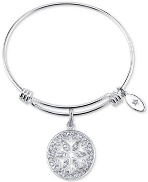 Unwritten Snowflake Crystal Charm Bangle Bracelet In Stainless Steel