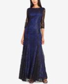 Tahari Asl 3/4-sleeve Sequined Lace Gown