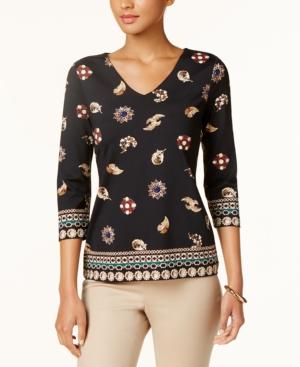 Charter Club Jewelry-print V-neck Top, Created For Macy's