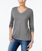 Style & Co Striped Long-sleeve T-shirt, Created For Macy's