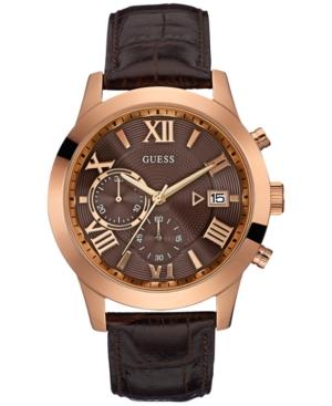 Guess Men's Chronograph Brown Croc-embossed Leather Strap Watch 44mm U0669g1
