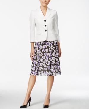 Le Suit Three-button Floral-print Skirt Suit