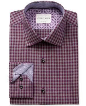 Con. Struct Men's Slim-fit Plum Melange Check Dress Shirt