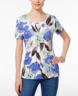 Karen Scott Petite Floral-print T-shirt, Created For Macy's