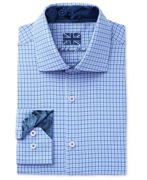 Michelsons Of London Men's Slim-fit Blue Textured Dobby Check Dress Shirt