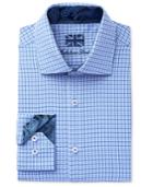Michelsons Of London Men's Slim-fit Blue Textured Dobby Check Dress Shirt