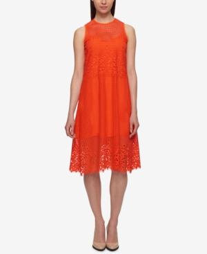 Dkny Scalloped Mesh Lace A-line Dress