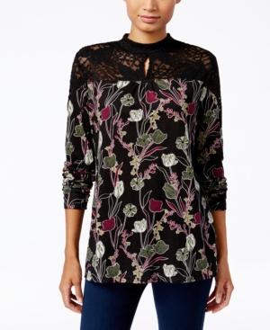 Style & Co. Lace-trim Printed Top, Only At Macy's