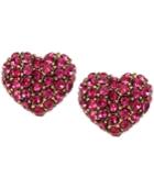 Betsey Johnson Gold-tone Pink Pave Heart Stud Earrings