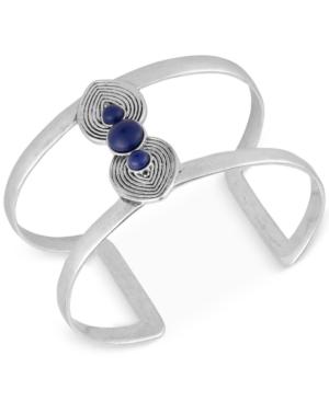 Lucky Brand Silver-tone Blue Stone Open Cuff Bracelet