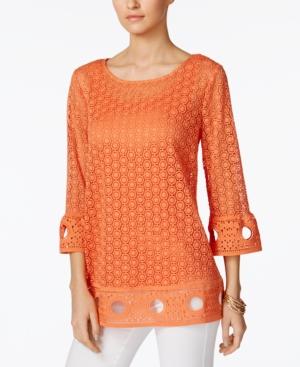 Alfani Crochet-trim Lace Illusion Top, Created For Macy's