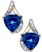 Blue Topaz (4 Ct. T.w.) And Diamond (1/8 Ct. T.w.) Earrings In 14k Gold
