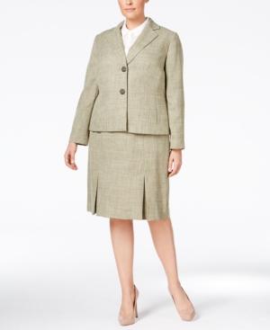 Le Suit Plus Size Textured Two-button Skirt Suit